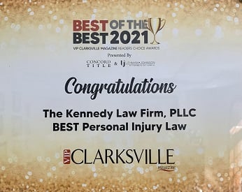 Best Of The Best 2021 | VIP Clarksville Magazine Readers Choice Awards | Congratulations | The Kennedy Law Firm, Best Personal Injury Law | Clarksville