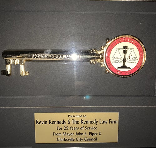 Kevin Kennedy & The Kennedy Law Firm For 25 Years of Service from Mayor John E. Piper & Clarksville City Council
